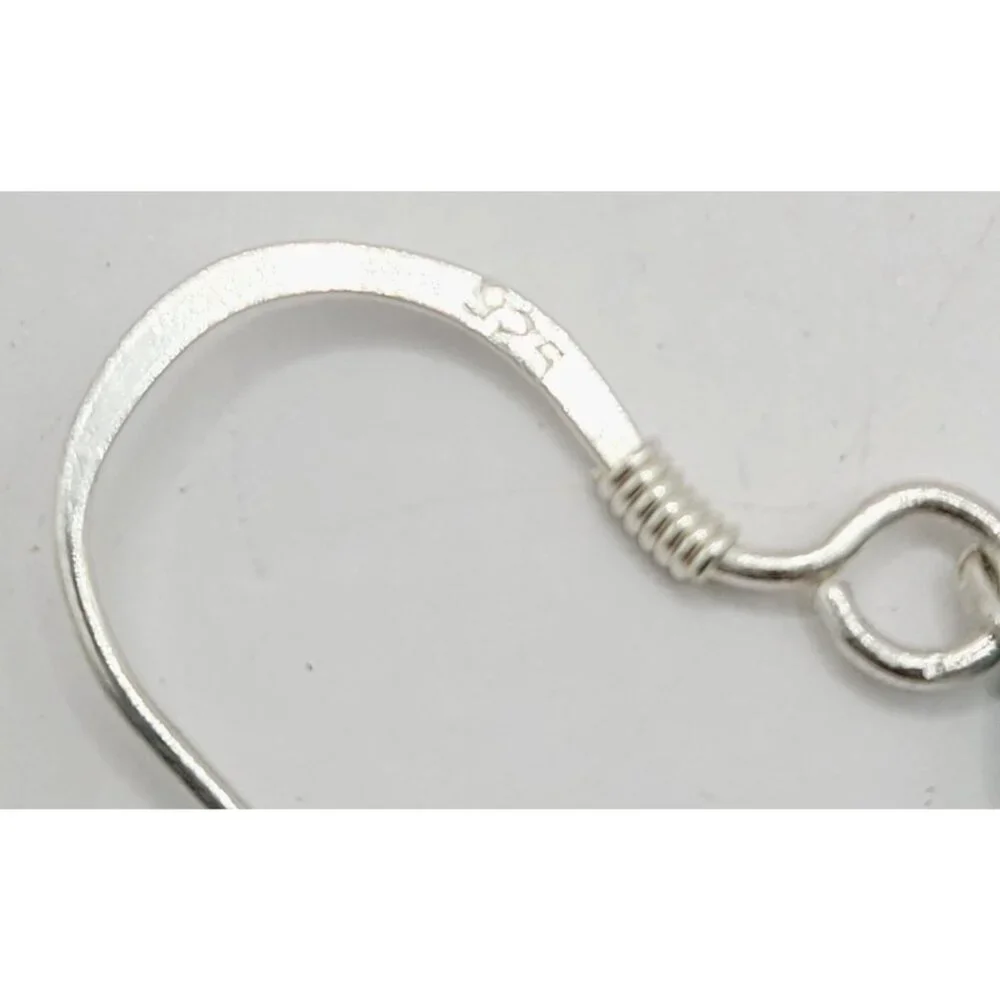 Vtg Southwestern Sterling Silver Turquoise & Coral Earrings 925 Hook Earrings - Picture 3 of 7